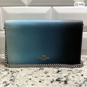 Coach Ombré Blue Pebbled Leather foldover Crossbody Bag EUC